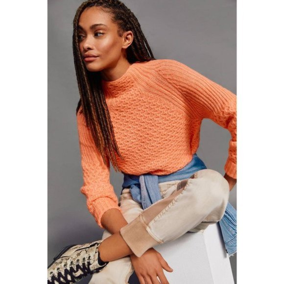 ANTHROPOLOGIE CORAL BIA MOCK NECK ALPACA BALLOON SLEEVE SWEATER S - Picture 3 of 13